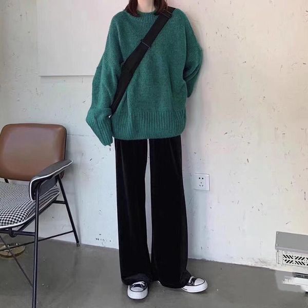 

women's pants & capris fashion drawstring velvet high waist thick ladies trousers casual loose wide leg women, Black;white