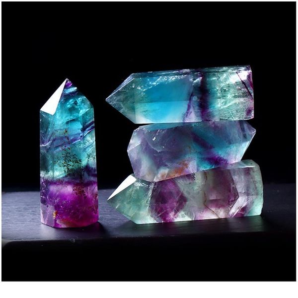 

1pc natural fluorite hexagonal column crystal point healing wand mineral crystal home decoration stone study room de jllpnh, Black