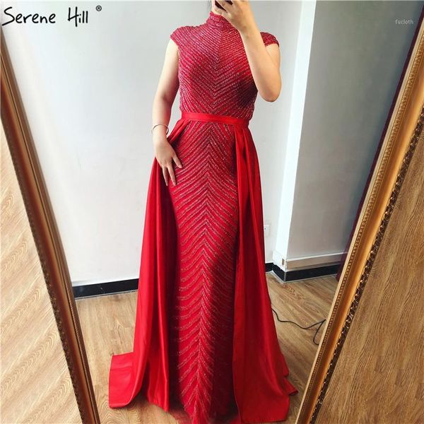 

dubai latest design high neck luxury mermaid red prom dresses 2020 sleeveless beading prom gowns serene hill dla608661, White;black