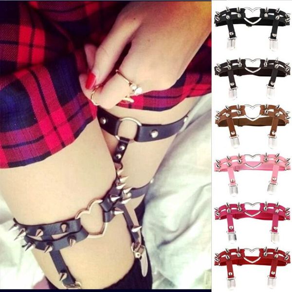 

women harajuku elasticity tight stocking belt garters female pu leather thigh ring rivets suspenders girls gothic 1pcs, Black;white