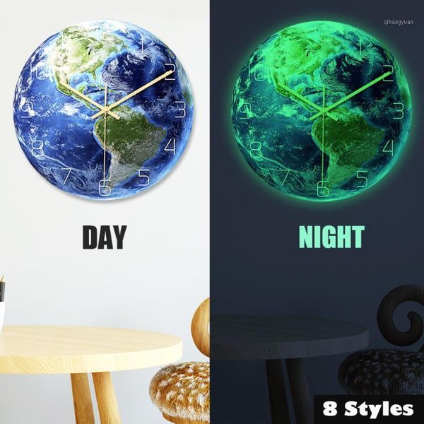 

creative 3d acrylic luminous earth wall clock glow in the dark silent numbers earth hanging clock for bedroom home decor 30cm1