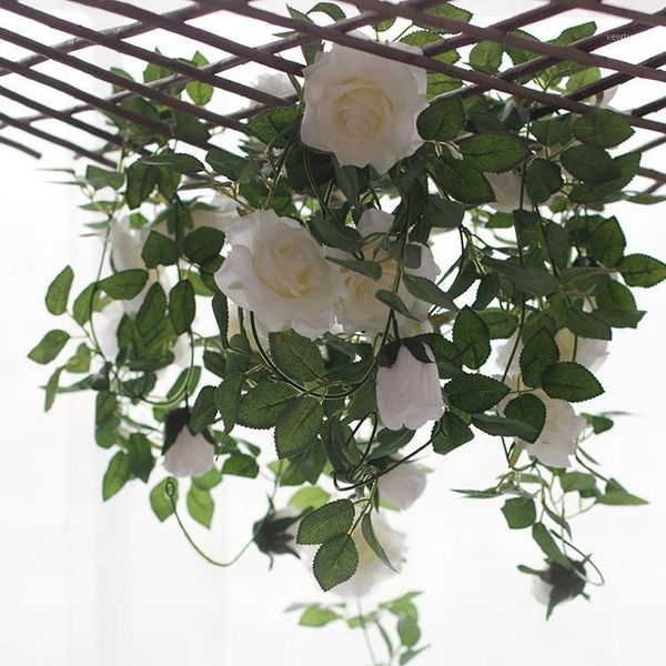 

decorative flowers & wreaths 2m artificial roses flower rattan wedding arch silk rose vine string home garden courtyard fence decoration1