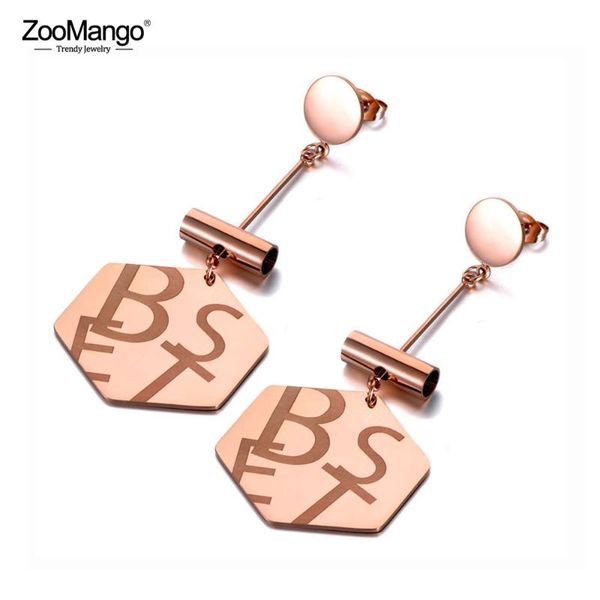 

ZooMango Trendy Stainless Steel Geometric Dangle Earrings Bohemia Creative Best Letter Earrings Jewelry For Women Girls ZE19289, Silver