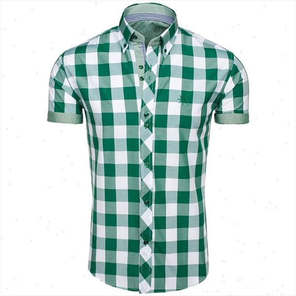 

zogaa 2021 new mens fashion smart casual cotton short sleeve shirts turn down collar breathable plaid shirt s 2xl, White;black