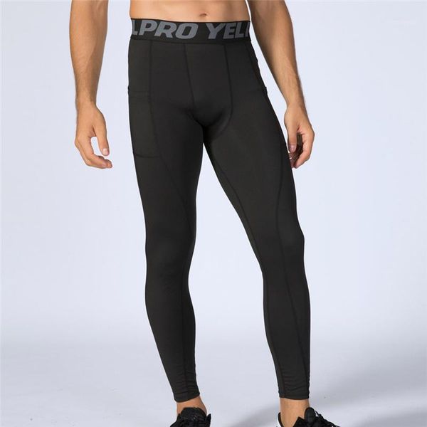 

men gym training bodybuilding leggings fitness sport pants workout fitness long pants tight-drying sports skinny trouser1, Black
