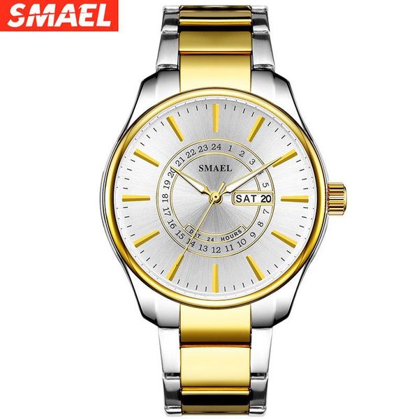 

smael smer new outdoor sports watch fashion casual men's waterproof watch calendar steel band quartz watch, Slivery;brown