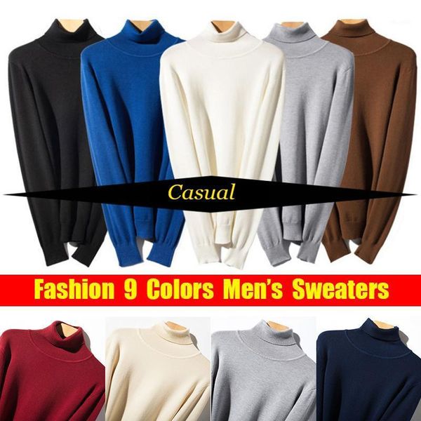 

trendy men's turtleneck sweaters autumn winter 2020 smart casual long sleeve pullover male warm knitwear comfort pull homme1, White;black