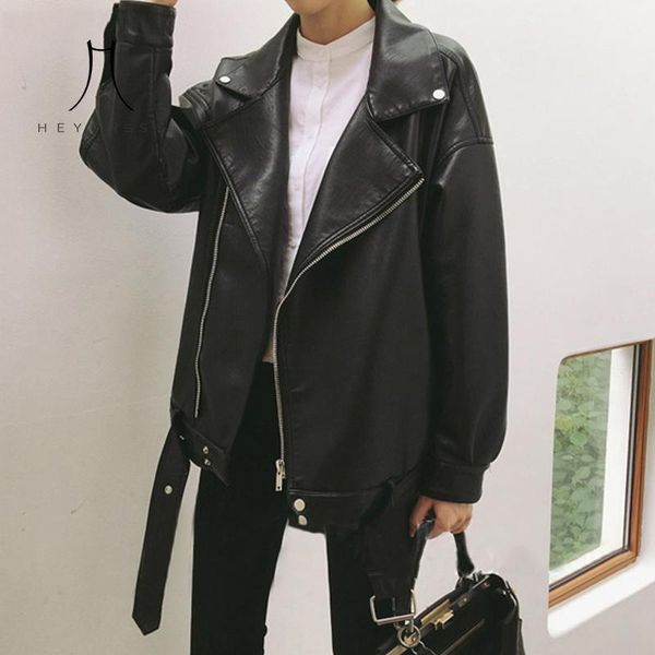 

heydress 2020 loose pu faux leather jacket women classic moto biker jacket autumn lady basic coat fashion black outerwear1, Black;brown