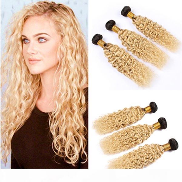 

#1b 613 ombre water wave peruvian virgin hair weave wefts ombre blonde human hair 3 bundles deals wet and wavy hair extensions 10-30, Black