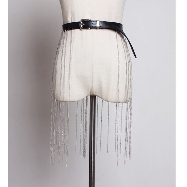 

ewq] 2020 new arrivals personalized concave shape street sheavy industry chain long tassel belt women fashion trend aw78001 t200427, Black;brown