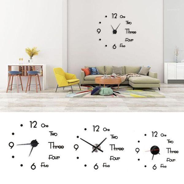 

new 3d diy large wall clock modern design wall sticker clock silent home decor living room acrylic mirror nordic1