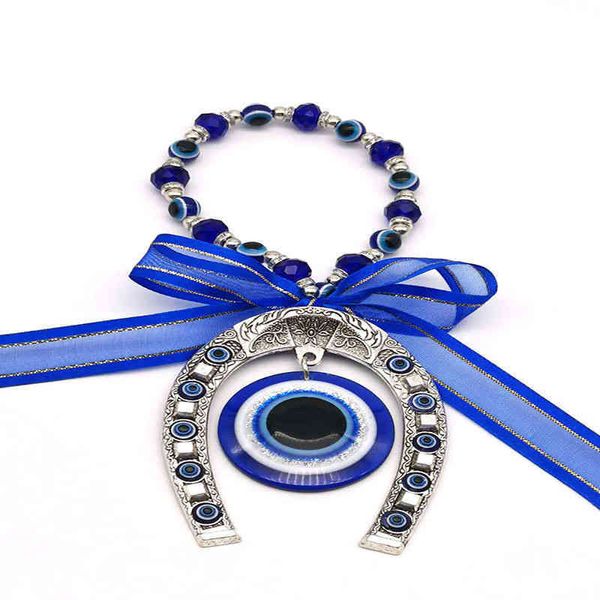 Schlüsselanhänger Hufeisen blaues Auge rund flach mit Schlüsselanhänger Türen und Fenstern, Wanddekoration Korrosionsschutz