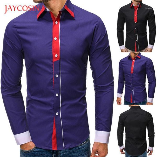 

joycosin winter men dress shirt 2019 new male clothes casual fashion patchwork solid color long sleeve men 1, White;black