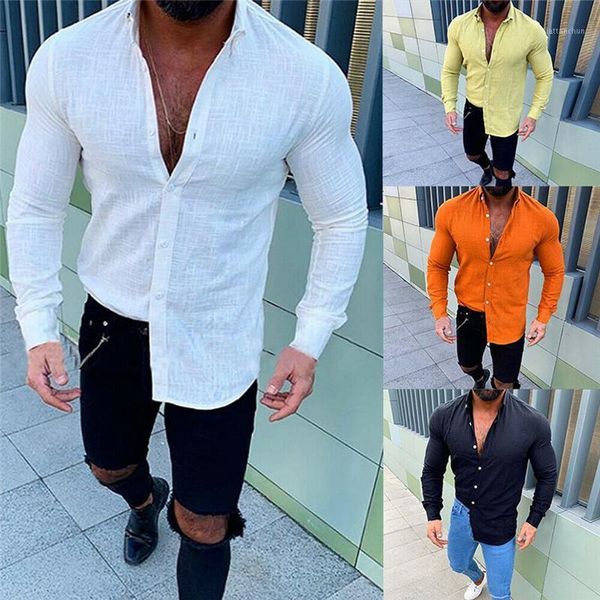 

2020 men's solid linen long sleeve shirt summer basic loose casual v-neck blouse pius size -3xl 4 colors1, White;black