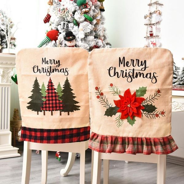 

santa hat flower chair back covers cartoon linen christmas kitchen chair decorative sets for xmas holiday festive decor1