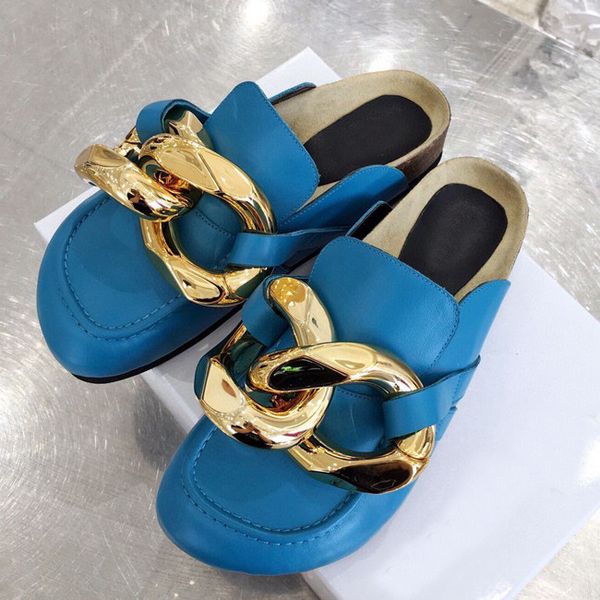 

2020 new minority leather personality exaggerated metal chain thick-soled head shoes western style slippers, Black