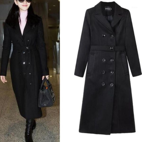 

women's wool & blends elegant long winter woolen coat women black warm slim1