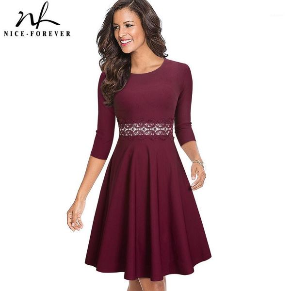 

nice-forever 1950's retro elegant round neck pinup lace vestidos a-line business work party flare swing women dress a1241, White;black