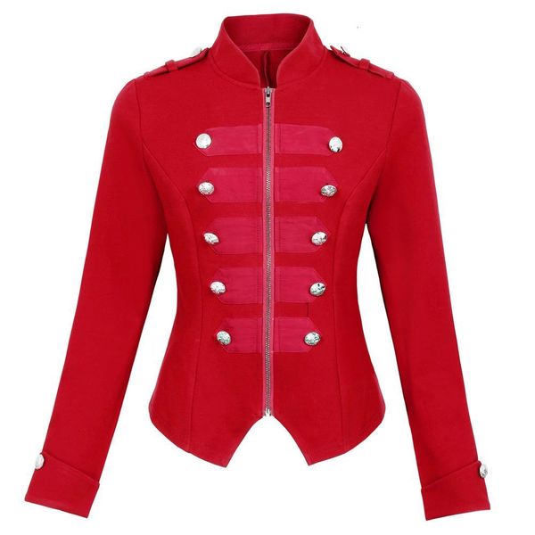

women retro slim buttons decorated zipper front military jacket coat sweatshirt fashion solid color ladies jacket, Black;brown