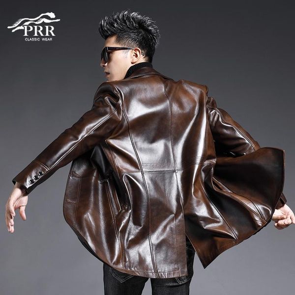 

men's trench coats morality in haining leather windbreaker male sheep skin long suit brought the youth autumn of thin coat, Tan;black
