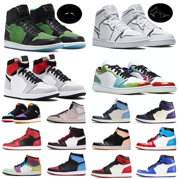 

jumpman 1 1s high og mens basketball shoes royal black toe pine green black court purple white patent men women new sneakers trainers, White;red