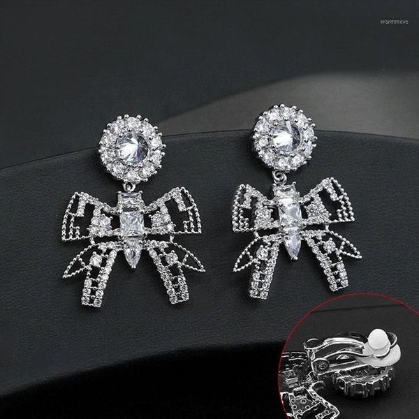 

fashion jewelry & accessories new girl's lovely bow crystal earrings ear clip for women's party festival wedding gift1, Silver