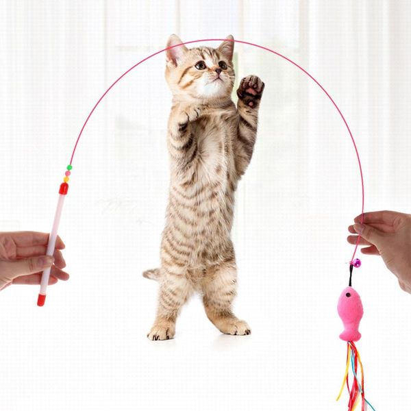 

cat toys 110cm kitten toy fish shape catcher teaser wand pet stick interactive