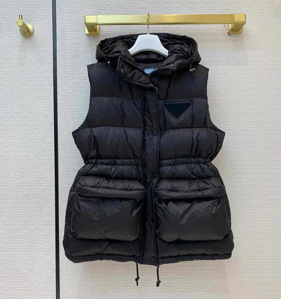 

women designer parkas 20fw new sleeveless vest coat with inverted triangle women hooded winter warm jacket 2 colors, Black