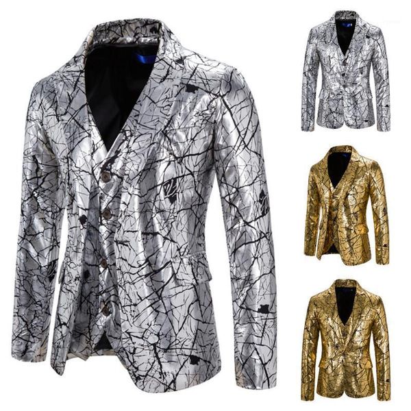 

autumn men's gilding suit printed wedding party lapel single breasted long sleeve with pocket personality fashion male blazers1, White;black