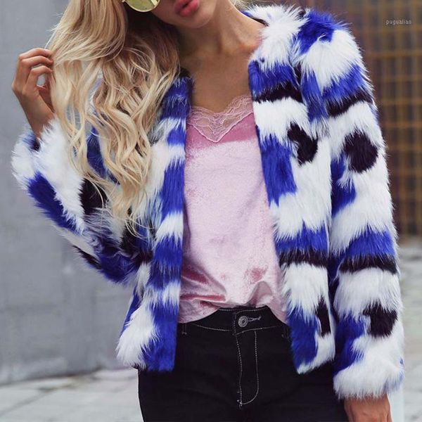 

women winter warm fur coat jacket collarless o-neck long sleeve casual mixed color thick fluffy hairy big size plus 3xl 6q20931, Black