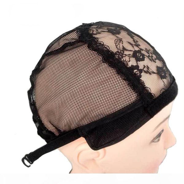 

5pcs lot adjustable lace wig caps for wig making caps weave weaving cap stretchy net mesh straps hair net dome caps, Black;brown