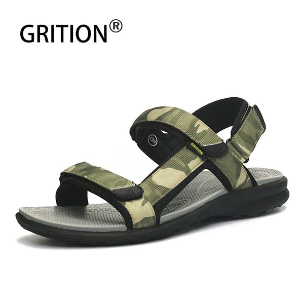 

grition men sandals fashion summer outdoor shoes casual leather breathable beach flat sandals hiking large size walking sandals y200702, Black