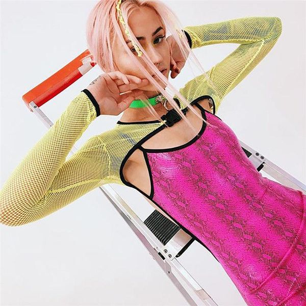 

women's t-shirt mesh crop women 2021 summer sunscreen t shirt clothes long sleeve sheer fishnet streetwear special price selling, White