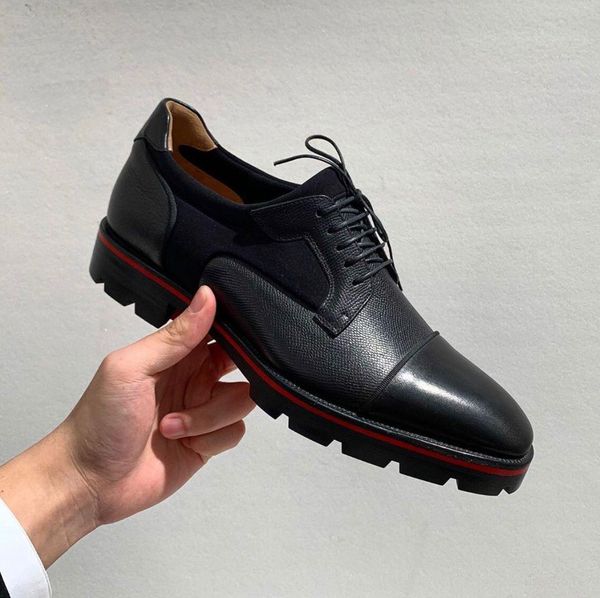 

2020 elegant gentleman wedding,dress,party red bottom mika sky derby flat loafers genuine leather lined lug sole luxurious moccasin, Black
