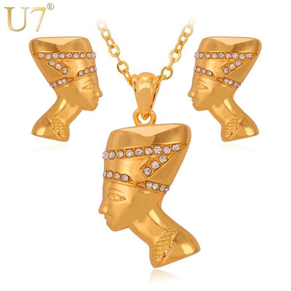 

u7 египет королева серьги кулон ожерелье набор продажа африканский золотой цвет винтаж египетский ювелирные изделия для женщин s616, Silver