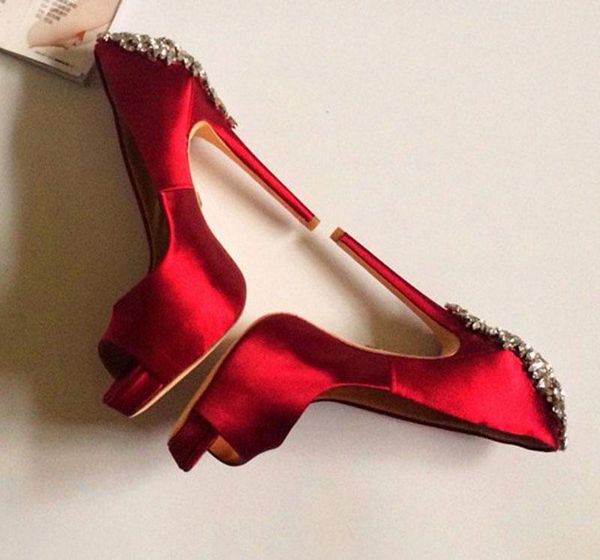 

dress shoes ladies bling bing back rhinestone silk wedding pumps thin stiletto heels peep toe female slip on high heeled bridal, Black