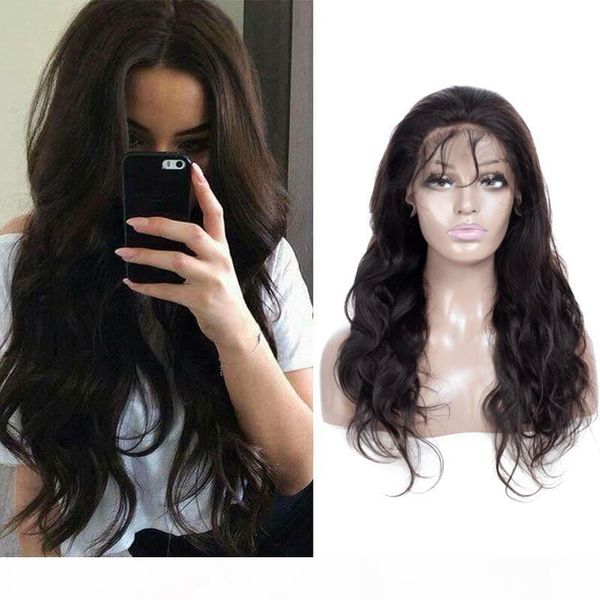 

malaysian human hair body wave lace front wig 8-24inch virgin hair lace front wig natural color body wave wig, Black;brown