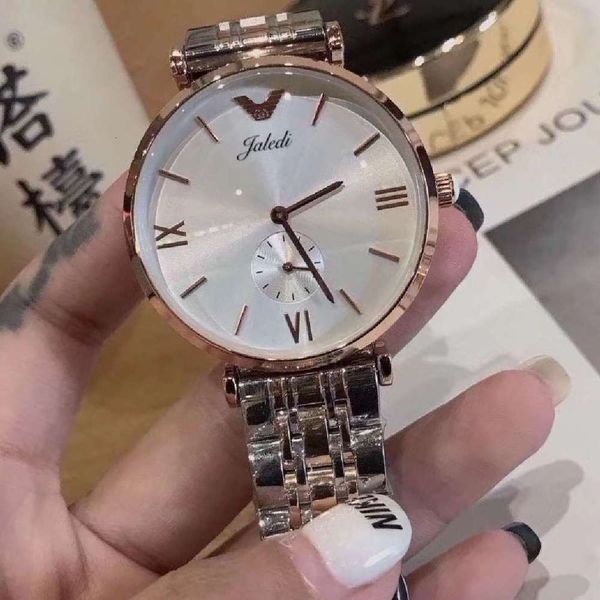 

champagne golden granny grey two jialedi and a half steel belt small second lovers watch women butterfly button men's watch, Slivery;brown