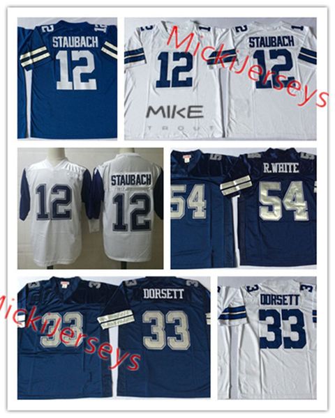 

mens ncaa vintage football jersey stitched #12 roger staubach #33 tony dorsett #54 randy white jersey s-3xl, Black