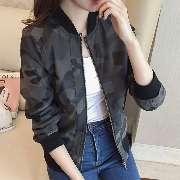 

new spring korean style female short slim camouflage leather motorcycle jacket collar washing pu camo baseball jacket 201028, Black;brown