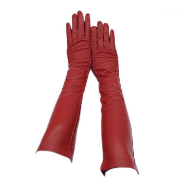 

winter ladies long arm sleeve gloves fashion 2020 new style sheepskin leather winter gloves warmth thick red driving high-end co1, Blue;gray