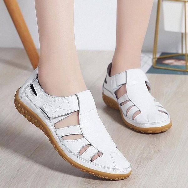 

genuine leather shoes women sandals 2020 flat soft cow leather women summer holiday shoes fashion woman casual white a1306 #hb5g, Black