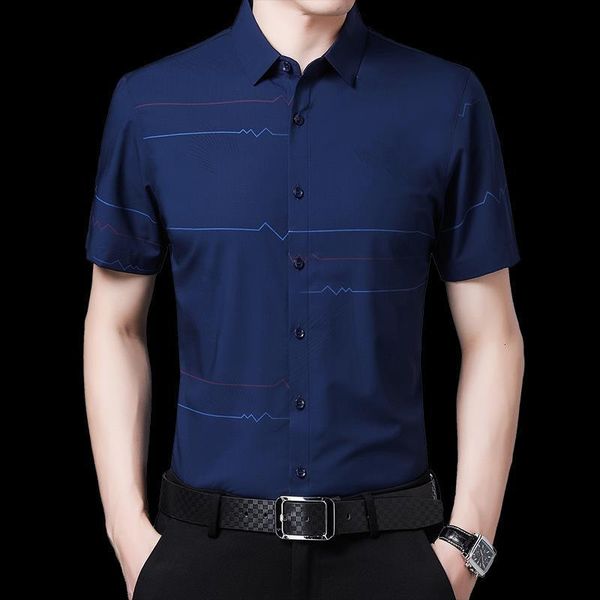 

summer 2020 shirts for men thin short sleeved striped printed fall shirt male work business turn-down collar mens shirts, White;black