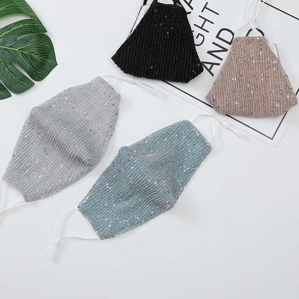 

fashion bling 3d sequins washable ice silk reusable mask pm2.5 care shield sun color gold elbow shiny face cover masks mouth fy9048