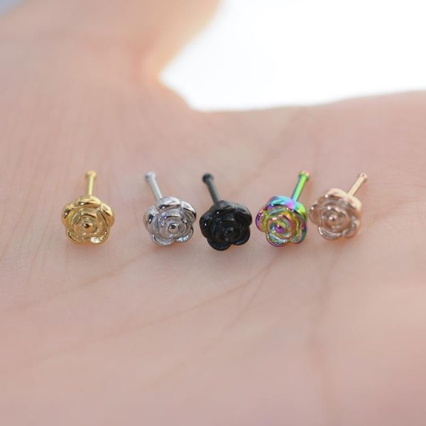 

1 шт. 20g титановый нос нос кребец l форма из кости элегантная роза цветок очарование нос кольцо серьги серебряный цвет обруч ушибник пирсин, Black