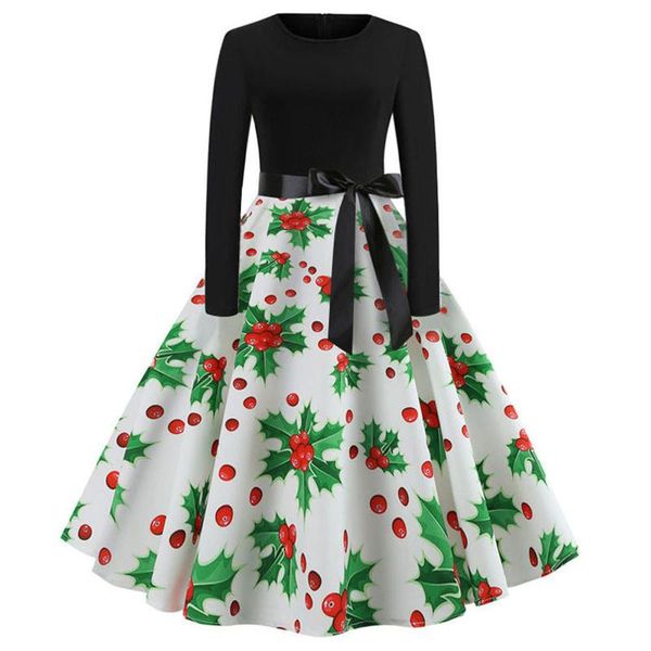 

casual dresses 2021 women's vintage print long sleeve christmas evening party swing dress womens fashion clothing vestido de mujer, Black;gray