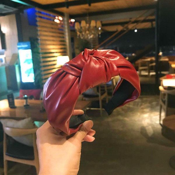 

women fashion glossy pu leather wide headband leather bow knotted hair hoop female party solid color headband hair accessories q bbyisn