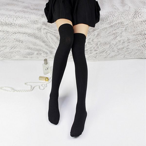 

fashion stylish solid knitted warm cotton over knee socks women soft casual thigh high long loose stocks lady, Black;white