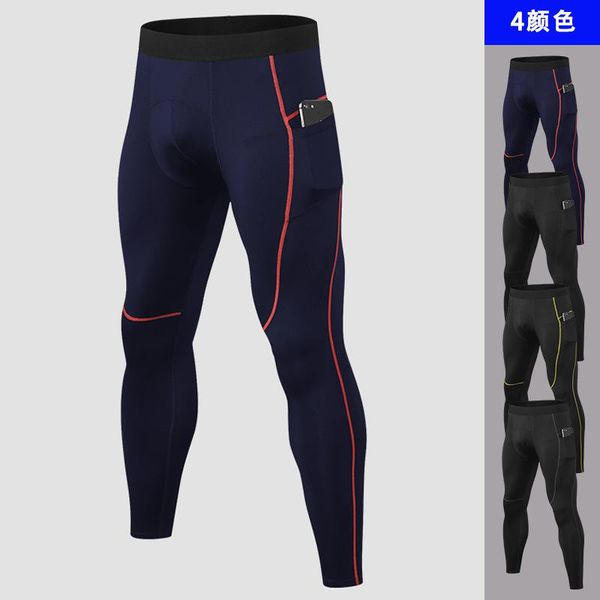 

running pants 6 colors size s to xxl compression for men fitness jogging tight leggings with pocket high elastic sport wear push up, Black;blue