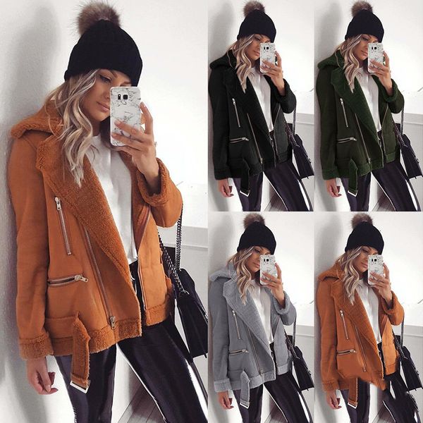 

women winter coats solid color casual long sleeved warm lapel neck thick jackets womens fashion coats, Black;brown